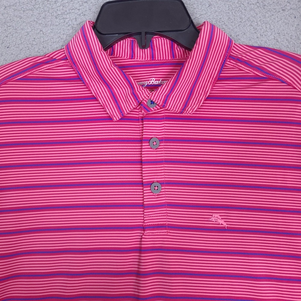 Tommy Bahama Palm Desert Driver Island Zone Performance Polo Medium Red Striped‎